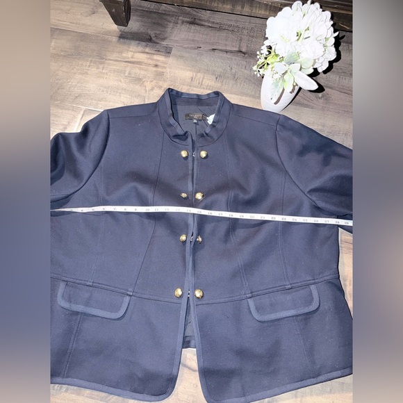 NWT Talbots Plus “Ashley” Navy Blue Twill Military Jacket with Gold Accents - Picture 10 of 14